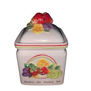 Vintage bella casa by ganz Strawberry Kiwi Small Cannister 6.5" X 4 "